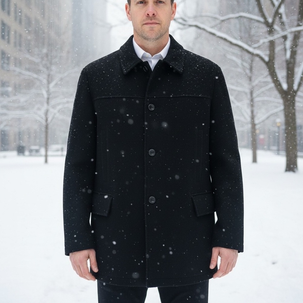 Alfani Vtg Jacket Mens Large Black Wool Blend Quilted Lined Classic Coat Warm
